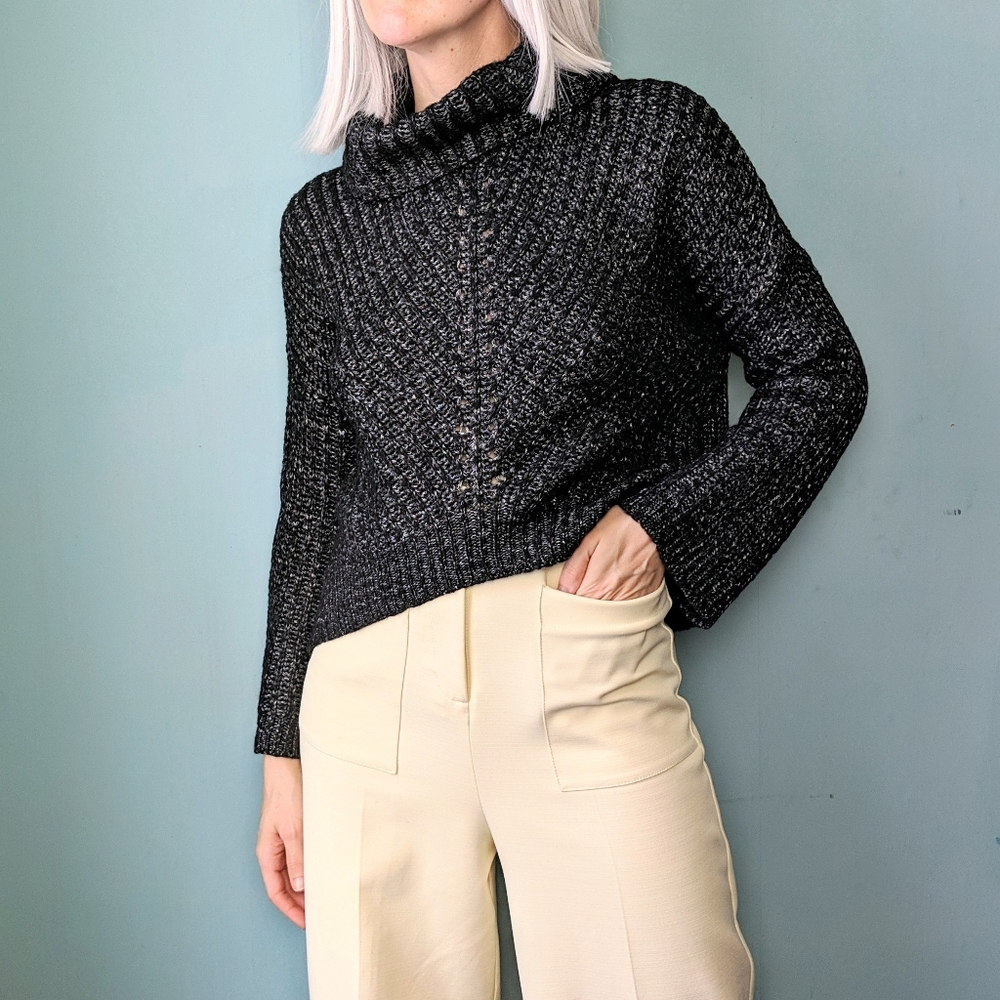 EXPRESS Charcoal Marled Roll Neck Cropped Sweater